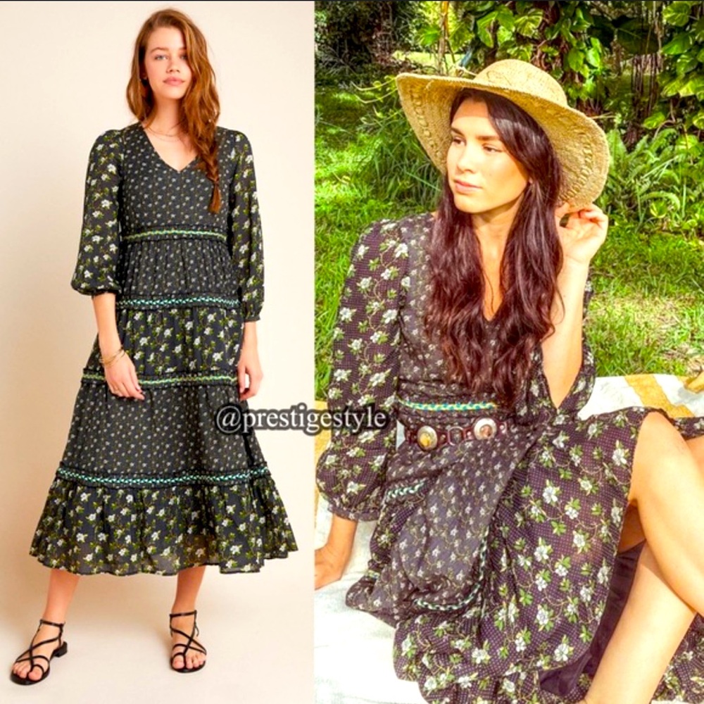 Anthropologie Floral Black Dress